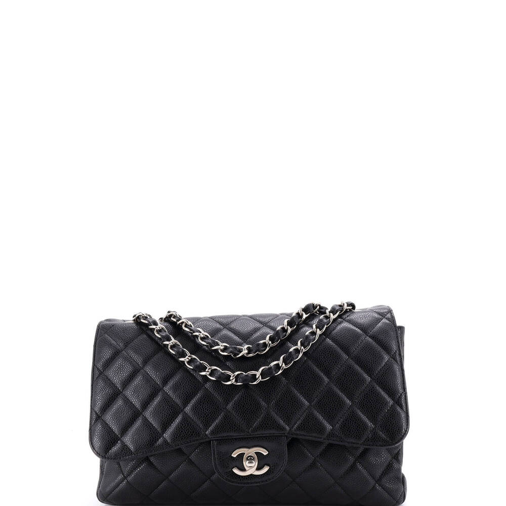 Chanel Jumbo Classic Single Flap Bag Quilted Caviar